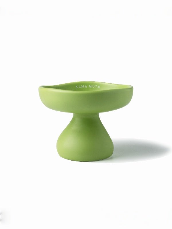 medog-green-kamamuta-mushroom-cat-bowl-elevated-ceramic-bowl