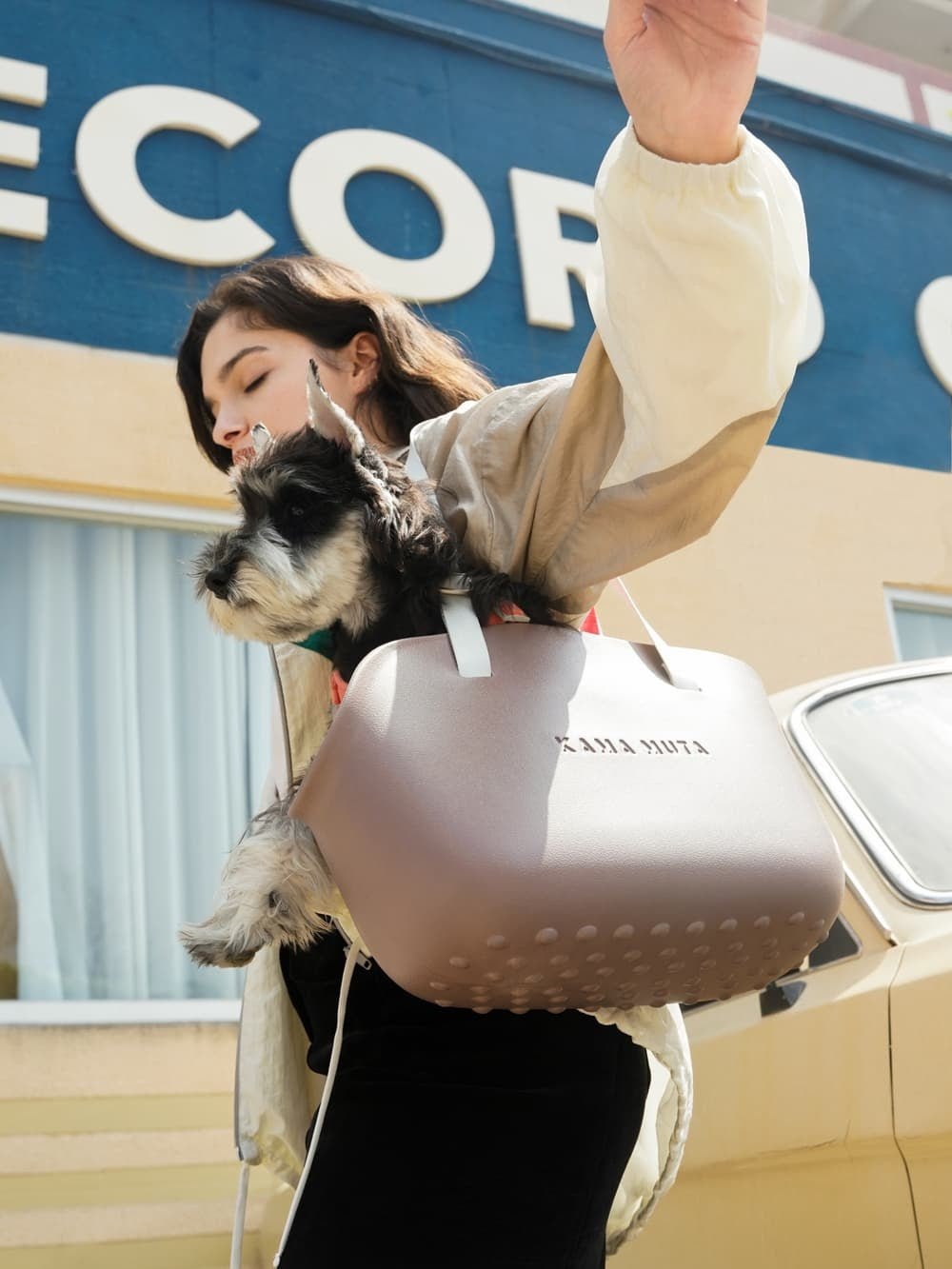 a-girl-carry-kamamuta-brown-pet-tote-bag-with-schnauzer